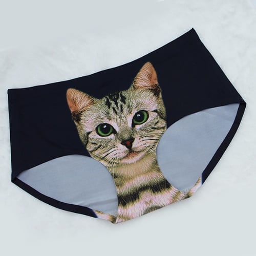 3D KITTY MEOW CAT HEAD ICE SILK SEAMLESS HIP-UP GIRL PANTIES