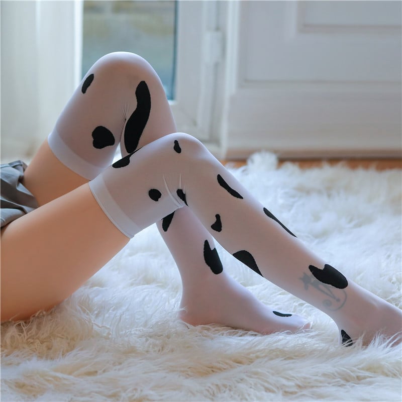 FASHION LACE WOMEN UNDERWEAR COW SPOTTED STOCKINGS