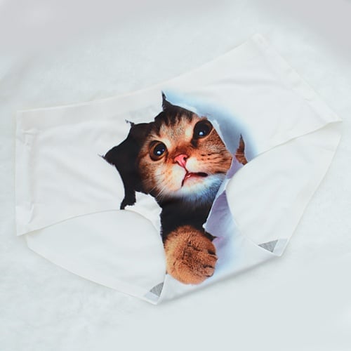 3D KITTY MEOW CAT HEAD ICE SILK SEAMLESS HIP-UP GIRL PANTIES
