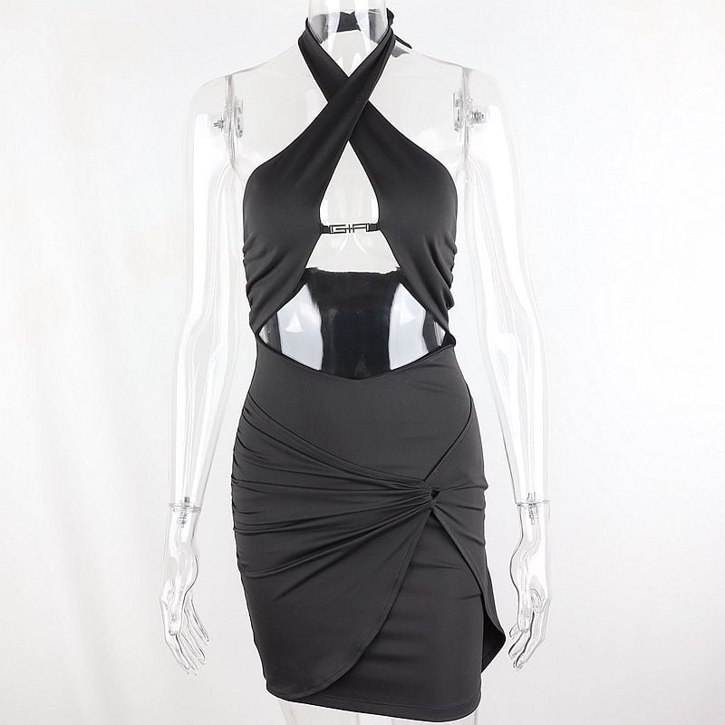 FASHION HALTER HOLLOW BACK SLEEVELESS DRESS