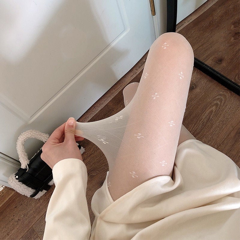 BLACK RHOMBIC JACQUARD CLOVER BLACK SILK STOCKINGS NET THIN LEG PANTYHOSE