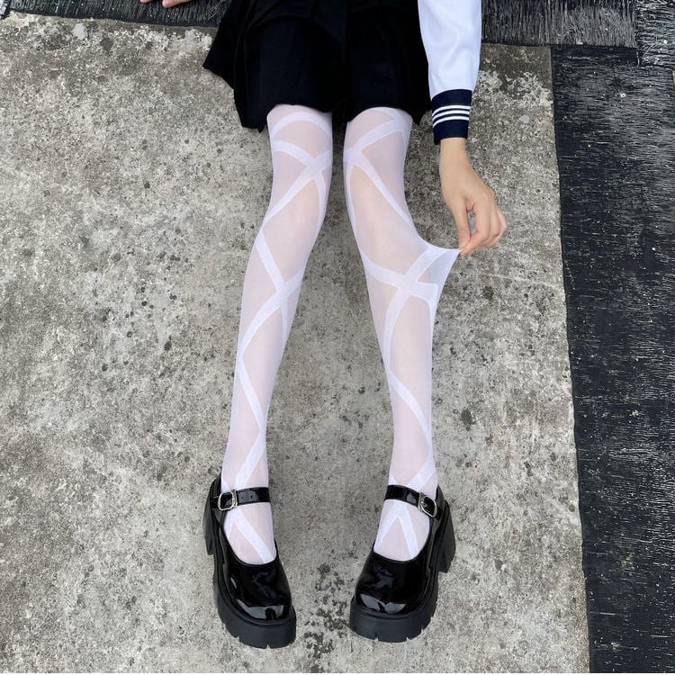 FASHION CROSS-TIE PANTYHOSE STUDENTS WEAR STOCKINGS NIGHTCLUB STOCKINGS