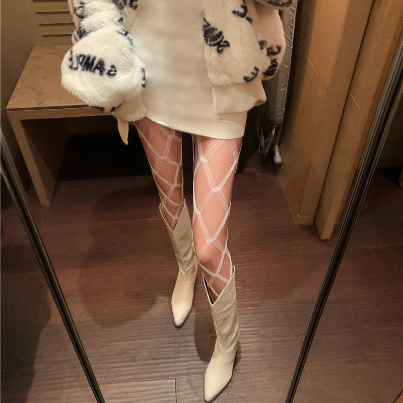 CROSS GRID RHOMBIC FASHION PANTYHOSE FISHING NET SOCKS