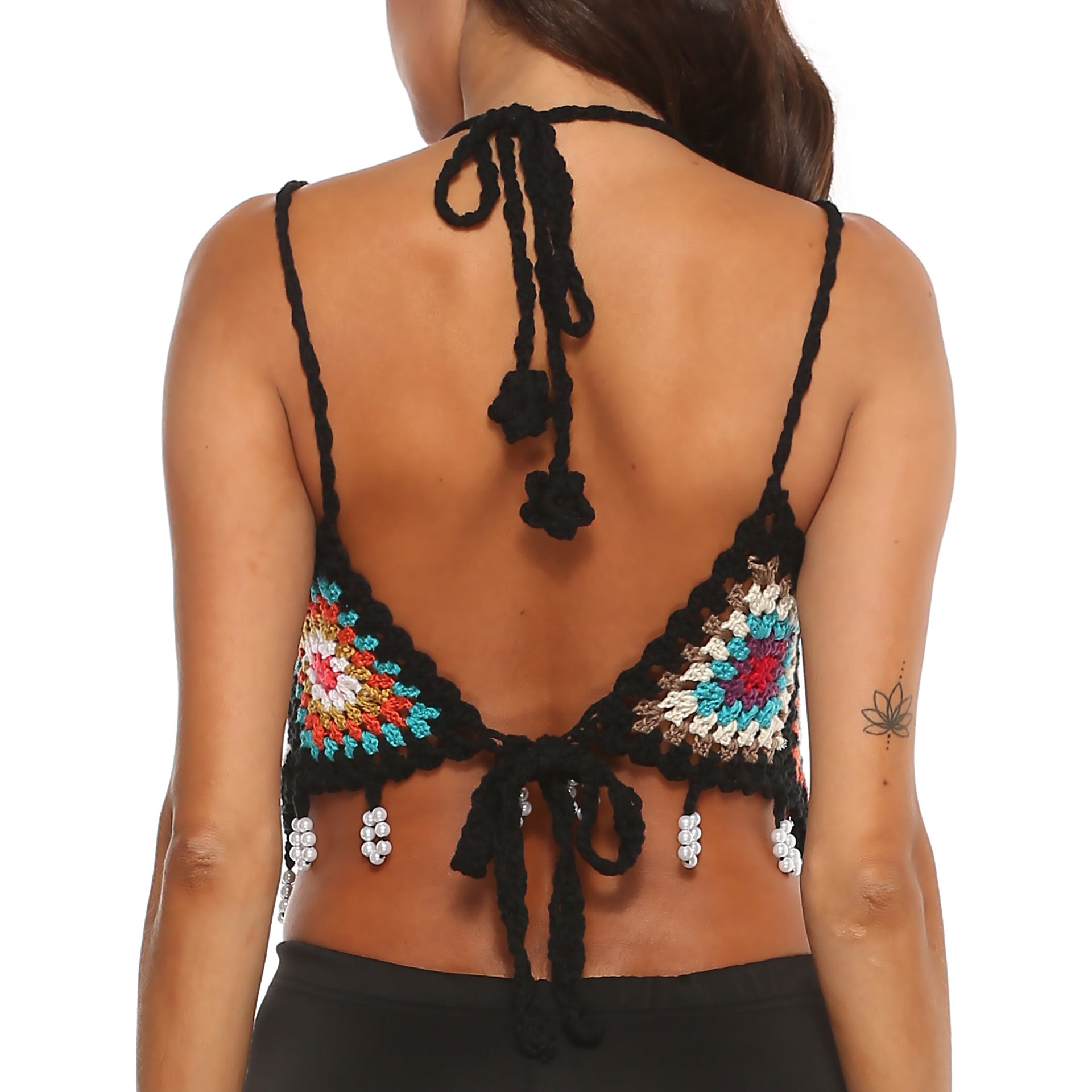 MIXED COLOR STITCHING BANDAGE BIKINI BLOUSE