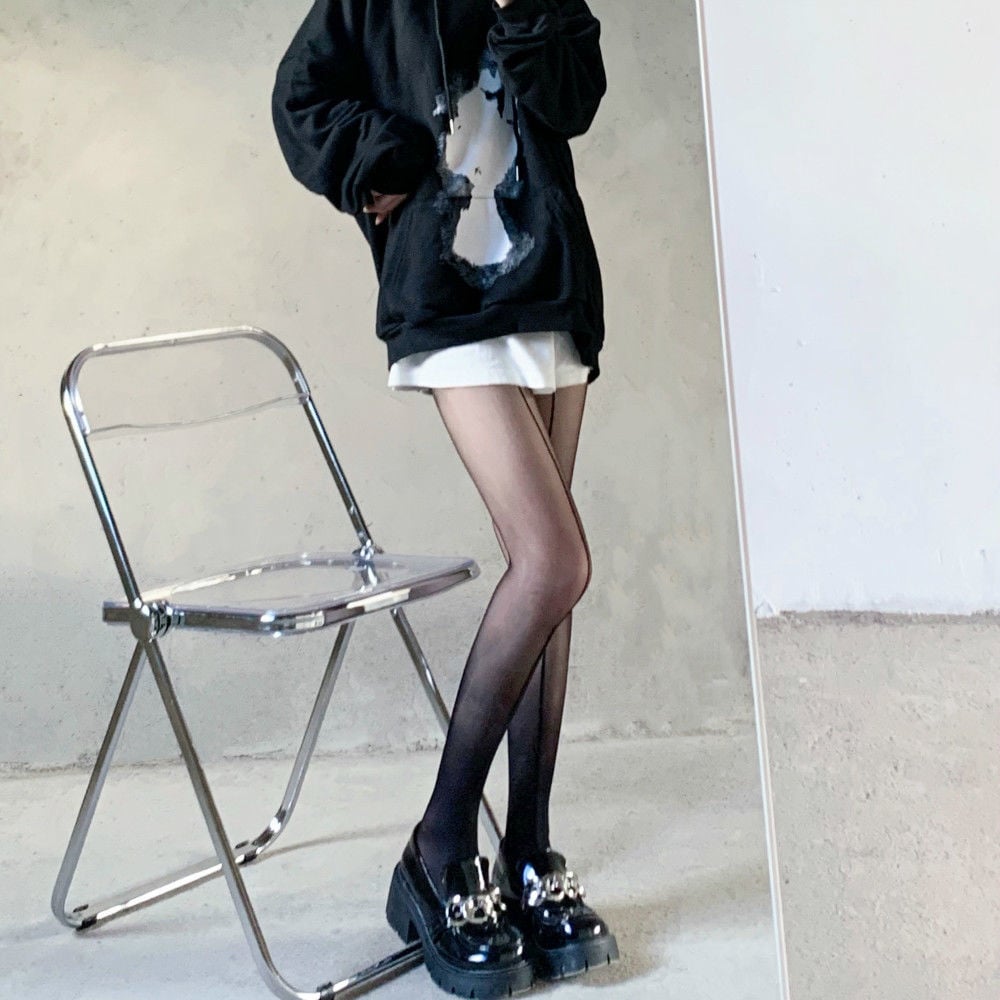 FASHION BLACK INVISIBLE STRAIGHT LINE JK BLACK SILK PANTYHOSE