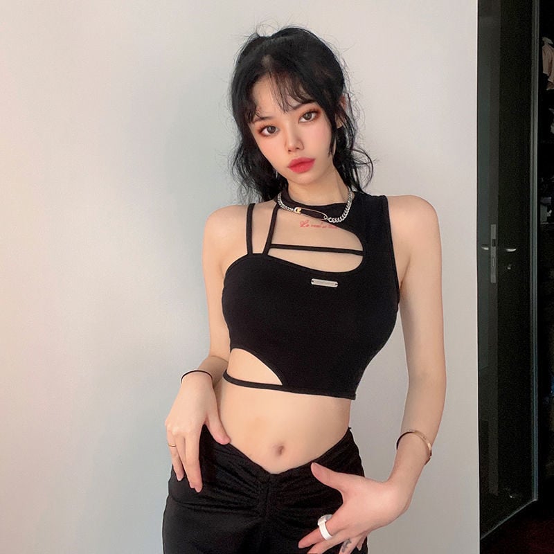 HOLLOW CAMISOLE ASYMMETRIC CROP TOP