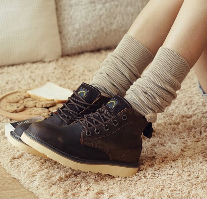 PLAIN WEAVE/VERTICAL STRIPES KNEE-HIGH SOCKS