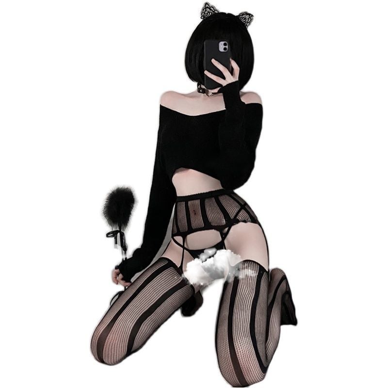 FASHION SUSPENDER VERTICAL PATTERN STOCKINGS HIGH WAIST JK BASE SOCKS
