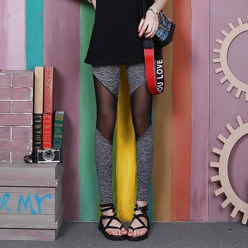 NEW MESH STITCHED PANTS WITH HIGH WAIST AND THIN NINE POINT TROUSERS