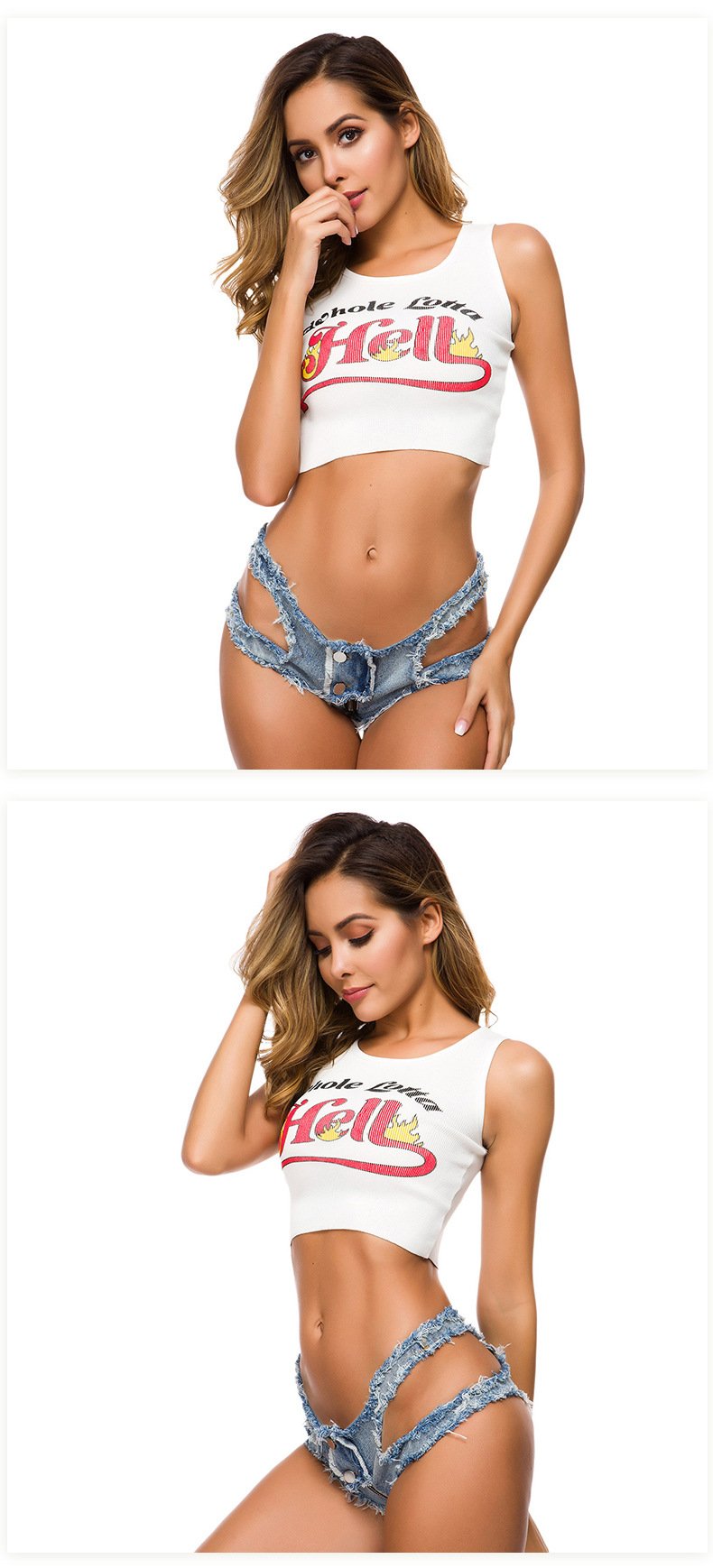 NIGHTCLUB WOMEN'S FASHION LOW WAIST PERFORATED DENIM SHORTS