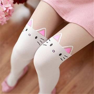 CUTE CAT STITCHING STOCKINGS THIN FAKE HIGH TUBE PANTYHOSE FASHION OVER-THE-KNEE STOCKINGS