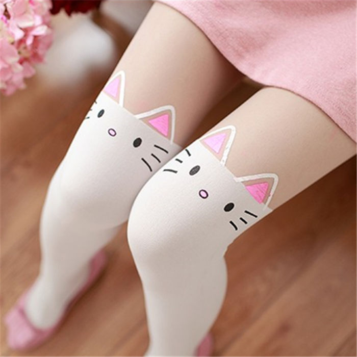 CUTE CAT STITCHING STOCKINGS THIN FAKE HIGH TUBE PANTYHOSE FASHION OVER-THE-KNEE STOCKINGS