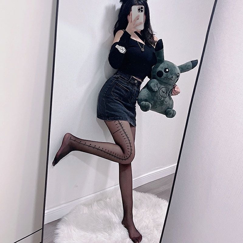 BLACK SCALE STOCKINGS ANTI-HOOK LETTER PANTYHOSE