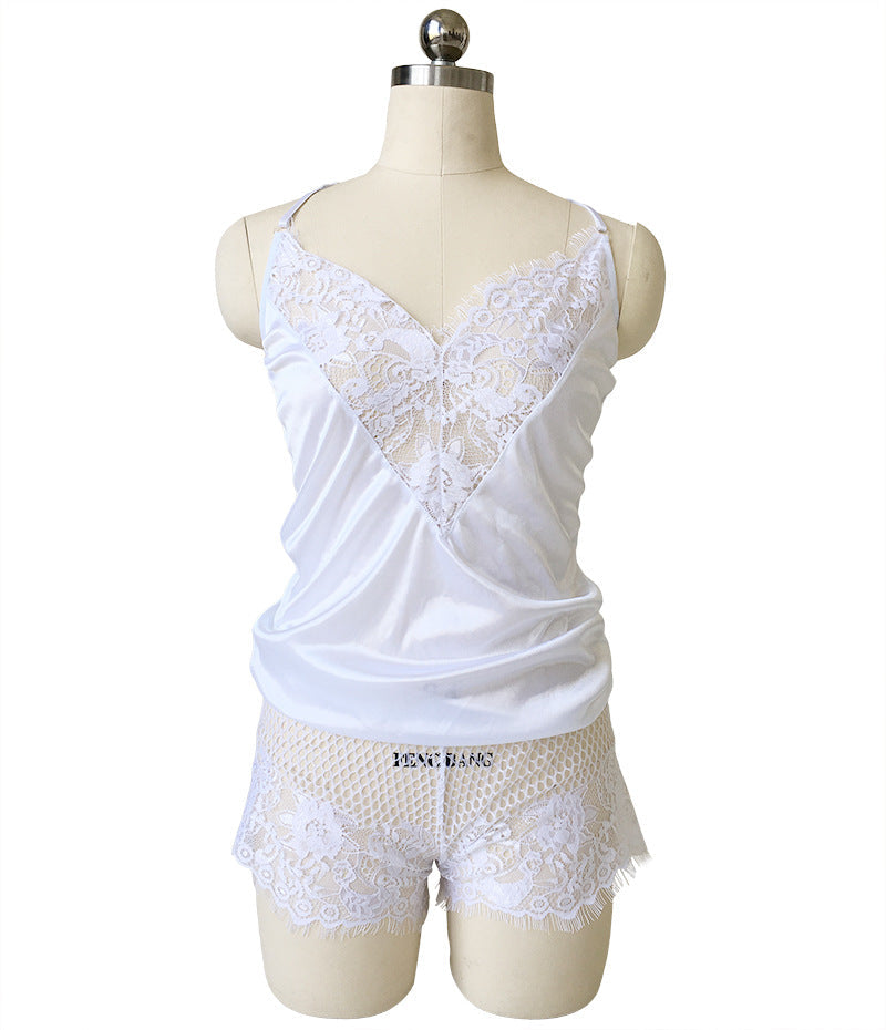 FASHION EYELASH LACE NECK JUMPSUIT