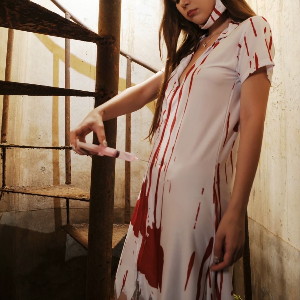 HALLOWEEN HORROR BLOODY DOCTOR BLOODY NURSE GHOST BRIDE GHOST FESTIVAL DANCE DRESS UP GHOST NURSE