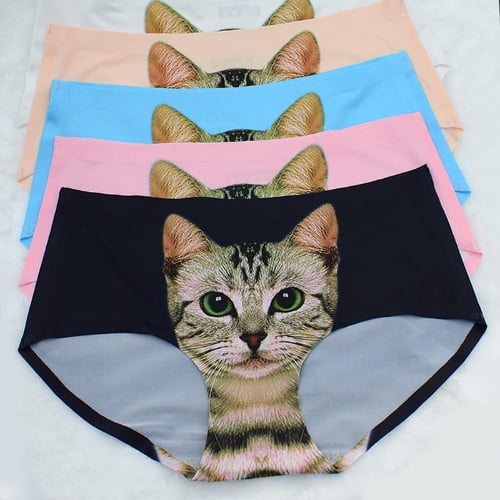 3D KITTY MEOW CAT HEAD ICE SILK SEAMLESS HIP-UP GIRL PANTIES