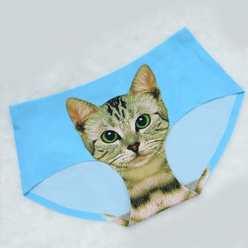 3D KITTY MEOW CAT HEAD ICE SILK SEAMLESS HIP-UP GIRL PANTIES