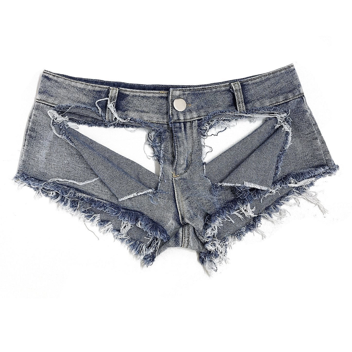 LOW WAIST FASHION PERFORATED DENIM SHORTS