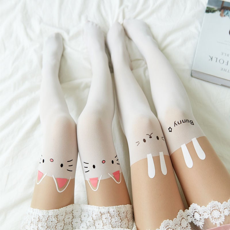 CUTE CAT STITCHING STOCKINGS THIN FAKE HIGH TUBE PANTYHOSE FASHION OVER-THE-KNEE STOCKINGS