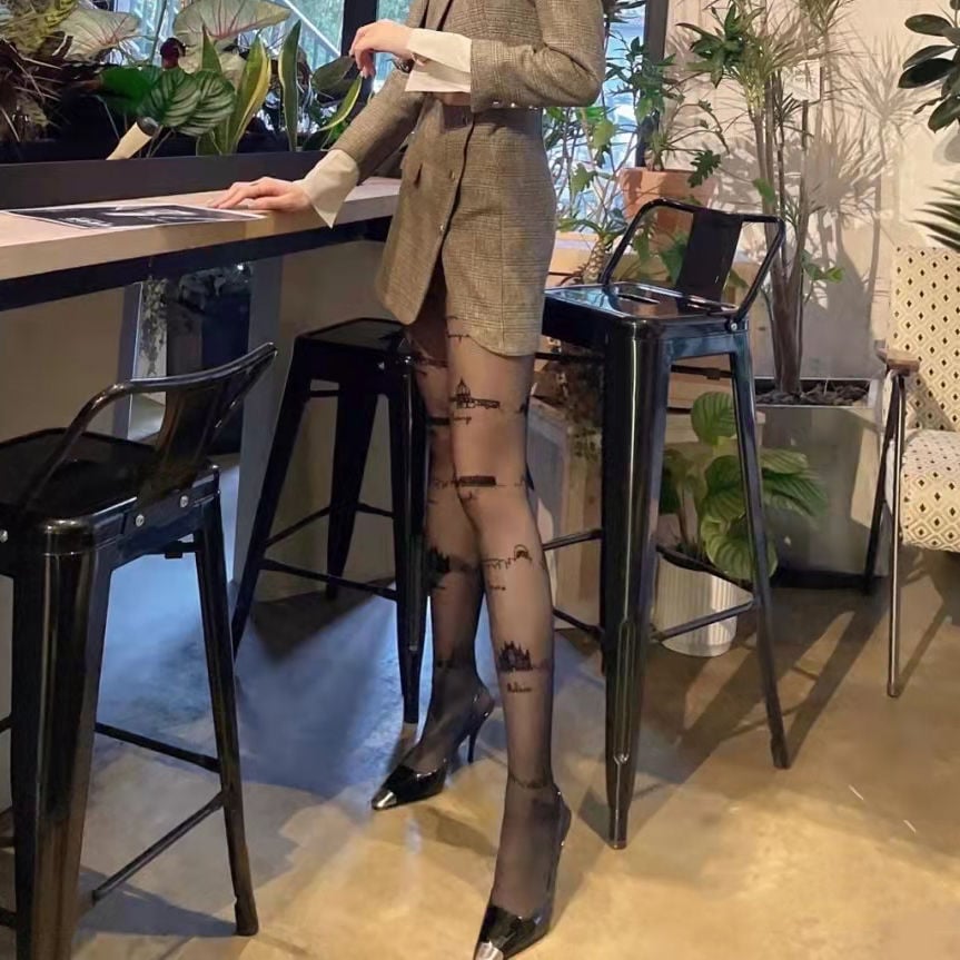 JK BLACK FASHION EXQUISITE PATTERN PANTYHOSE WORKPLACE STOCKINGS PARTY STOCKINGS