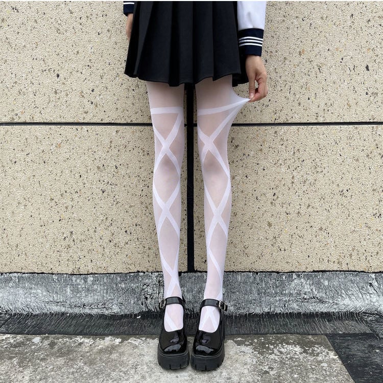 FASHION CROSS-TIE PANTYHOSE STUDENTS WEAR STOCKINGS NIGHTCLUB STOCKINGS