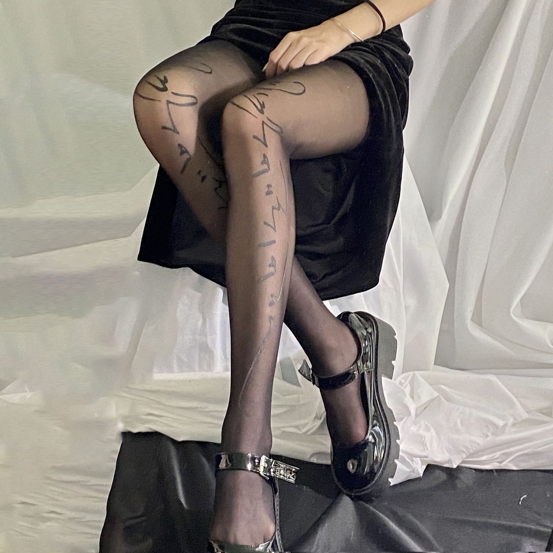 NIGHTCLUB TREND PRINTING LETTER STOCKINGS JK UNIFORM WITH STOCKINGS