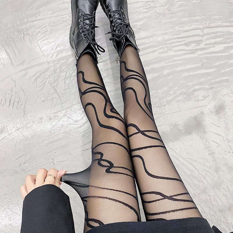 BLACK LACE JACQUARD STOCKINGS