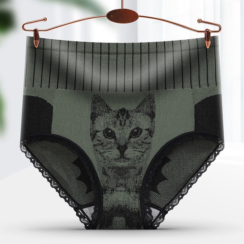 STUDENT GIRL HIGH-WAISTED ABDOMEN COTTON CROTCH ANTIBACTERIAL HIGH STRETCH CAT PANTIES