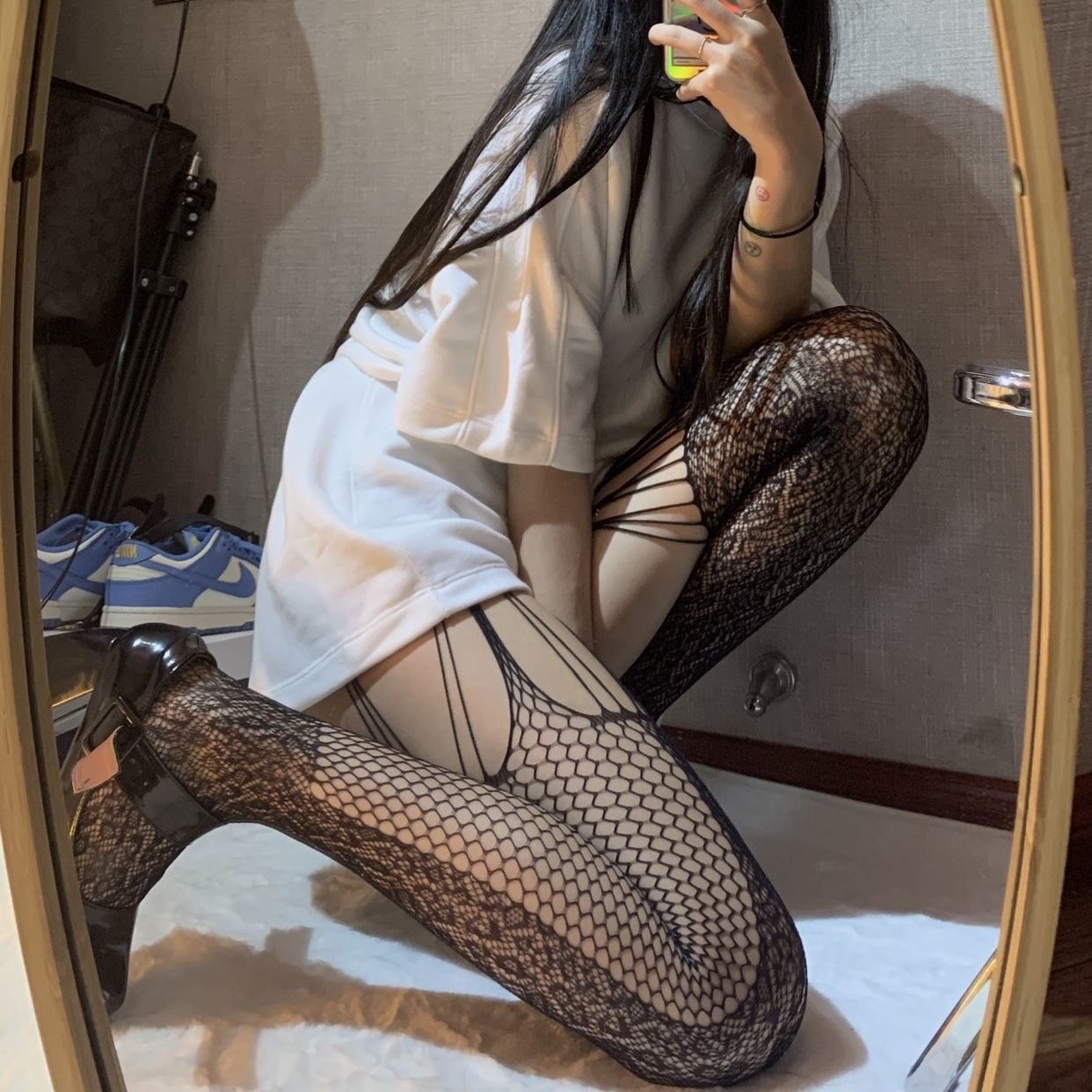 HOLLOW FASHION LACE SUSPENDER FISHING NET HIGH WAIST SILK STOCKINGS