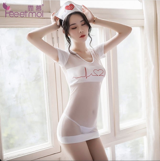 FASHION LACE WHITE NURSE MINI DRESS FOR WOMEN