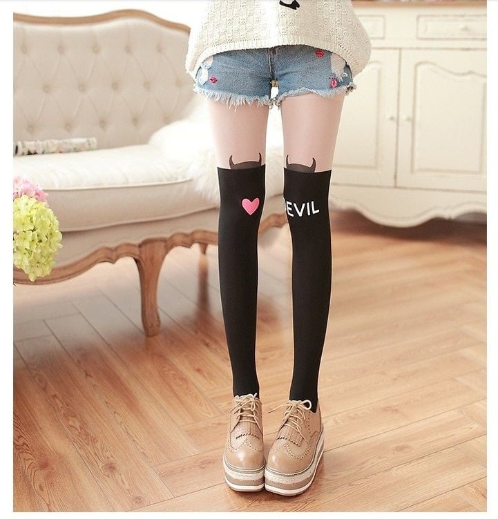CUTE CAT STITCHING STOCKINGS THIN FAKE HIGH TUBE PANTYHOSE FASHION OVER-THE-KNEE STOCKINGS