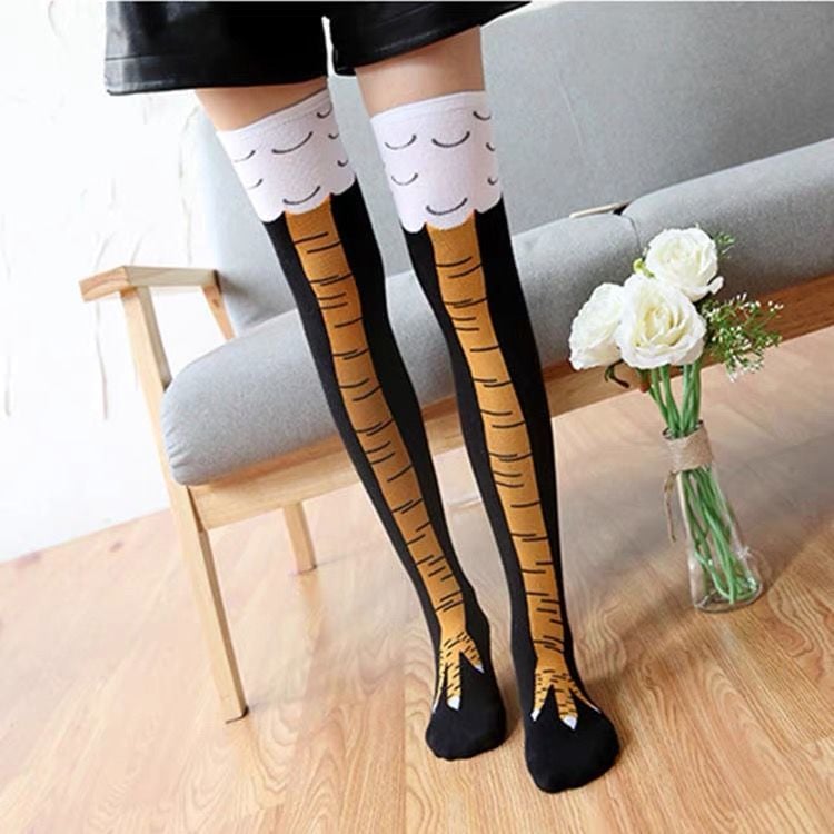 CHICKEN FEET SOCKS DAY CREATIVE OVER-KNEE SOCKS OSTRICH PATTERN GYM FUNNY MALE CALF THIN STOCKINGS