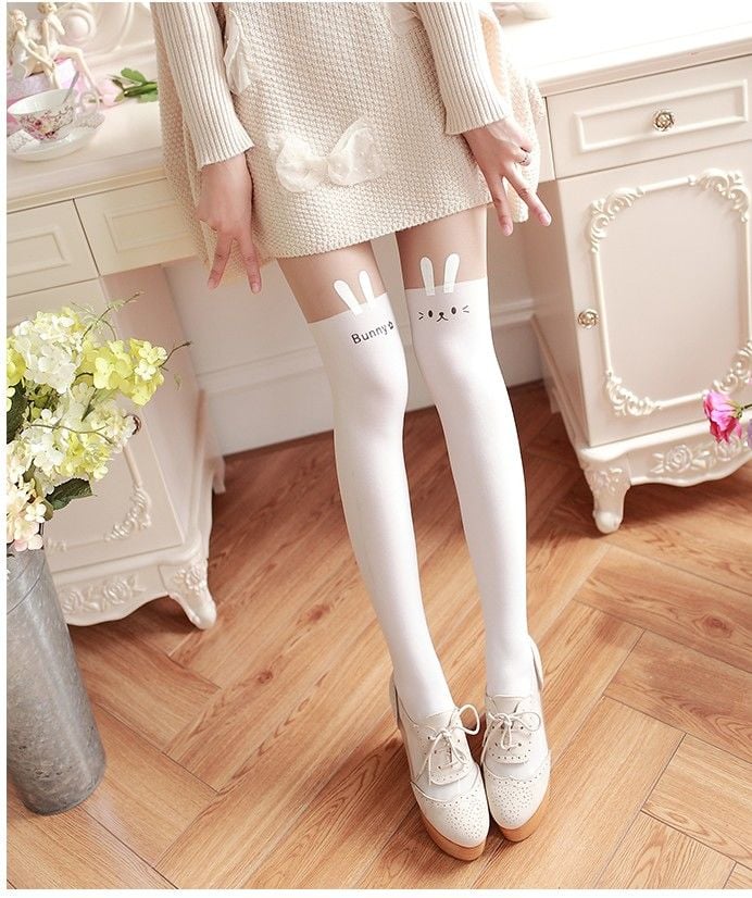 CUTE STITCHING STOCKINGS THIN SECTION FAKE HIGH TUBE PANTYHOSE IS THIN JAPANESE FASHION OVER-THE-KNEE STOCKINGS