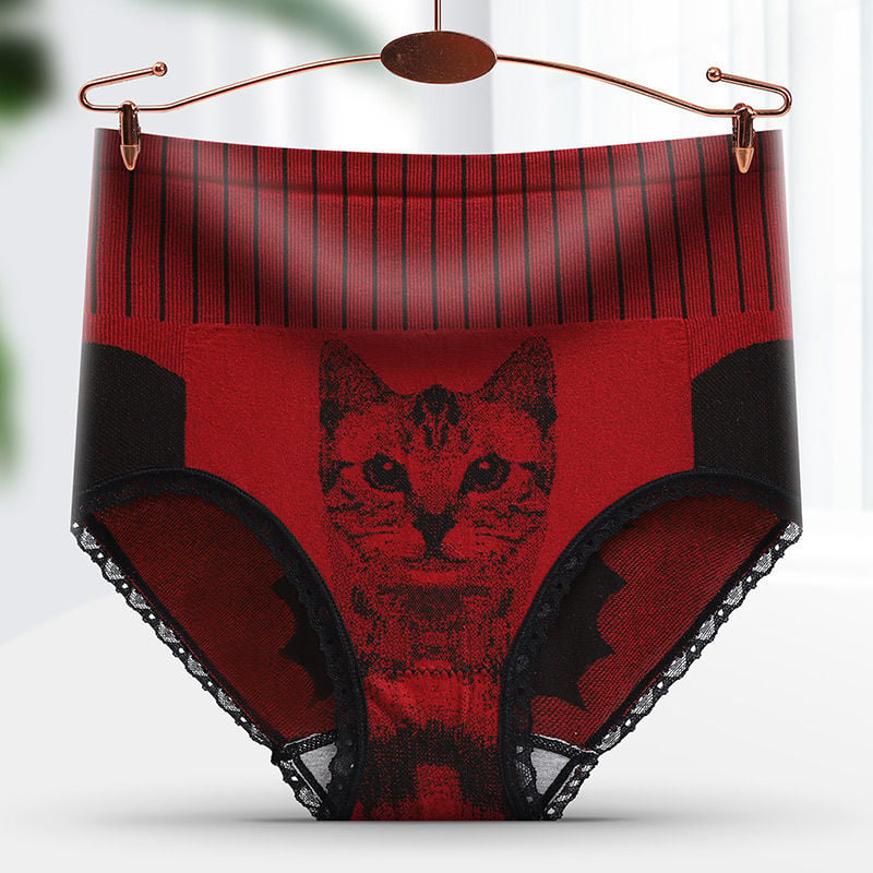 STUDENT GIRL HIGH-WAISTED ABDOMEN COTTON CROTCH ANTIBACTERIAL HIGH STRETCH CAT PANTIES