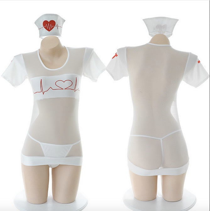 FASHION LACE WHITE NURSE MINI DRESS FOR WOMEN