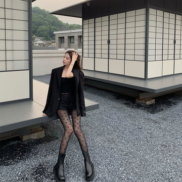 FASHION BLACK SILK THIN F LETTER PANTYHOSE OFFICE STOCKINGS NIGHTCLUB STOCKINGS