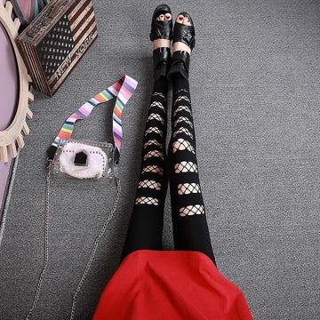 RIPPED PANTS HIGH WAIST ALL-MATCH STRETCH TIGHT LEGGINGS