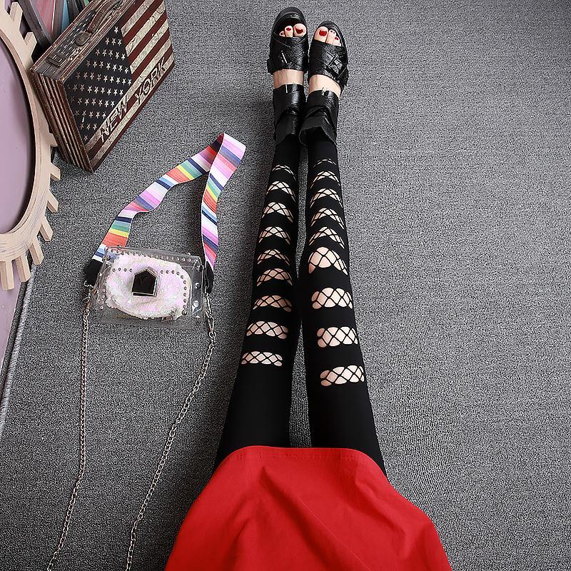 RIPPED PANTS HIGH WAIST ALL-MATCH STRETCH TIGHT LEGGINGS
