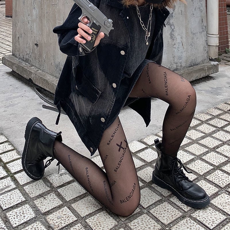 BLACK SILK STOCKINGS LETTER THIN ANTI-SNAG SILK PANTYHOSE