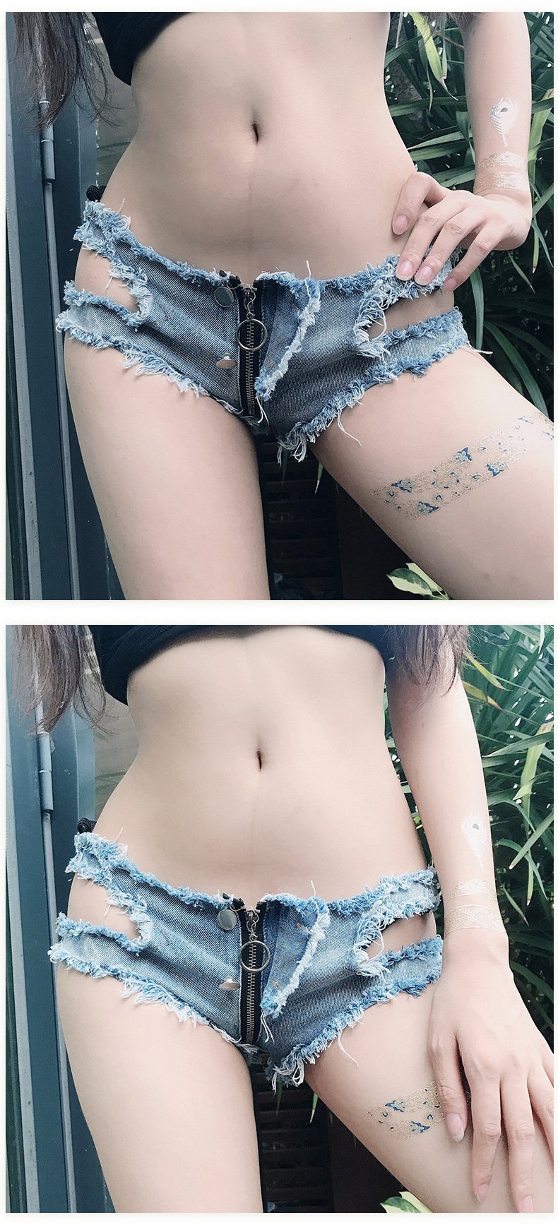 NIGHTCLUB WOMEN'S FASHION LOW WAIST PERFORATED DENIM SHORTS