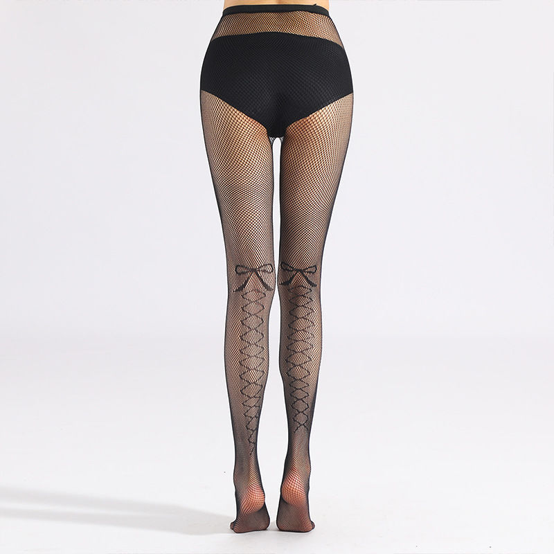 FASHION BOW PATTERN DECORATIVE MESH STOCKINGS HOT DIAMOND PANTYHOSE HOLLOW ALL-MATCH BLACK LONG STOCKINGS