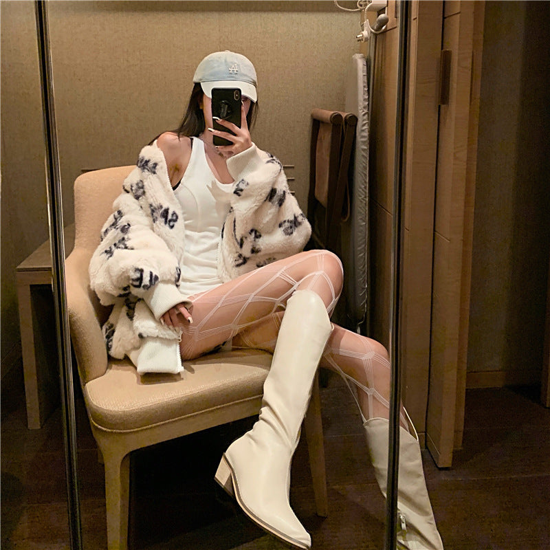 CROSS GRID RHOMBIC FASHION PANTYHOSE FISHING NET SOCKS