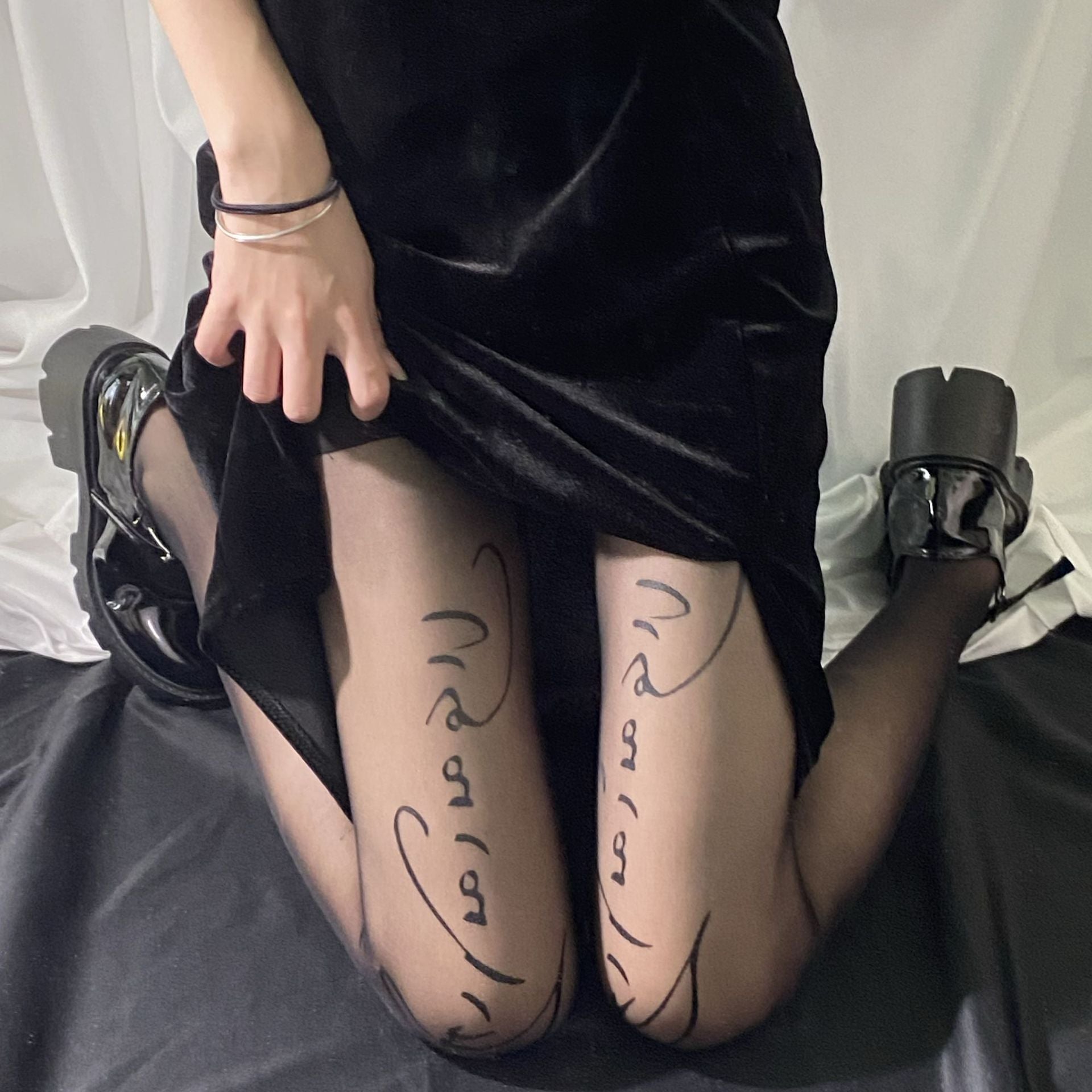 NIGHTCLUB TREND PRINTING LETTER STOCKINGS JK UNIFORM WITH STOCKINGS