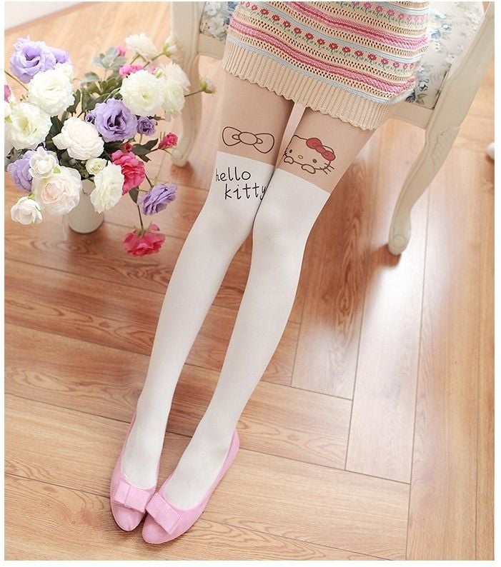 CUTE CAT STITCHING STOCKINGS THIN FAKE HIGH TUBE PANTYHOSE FASHION OVER-THE-KNEE STOCKINGS
