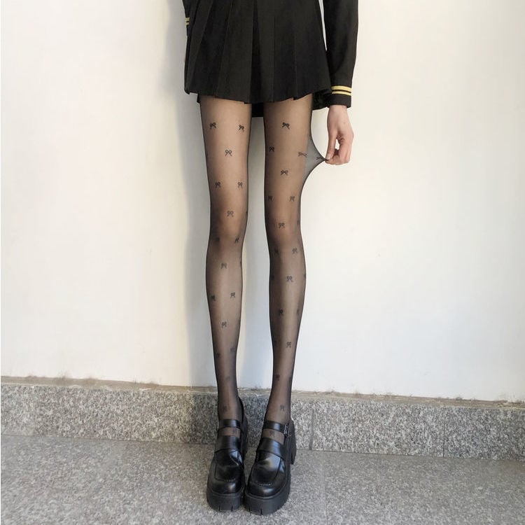 BOW FASHION BLACK STOCKINGS JK PANTYHOSE