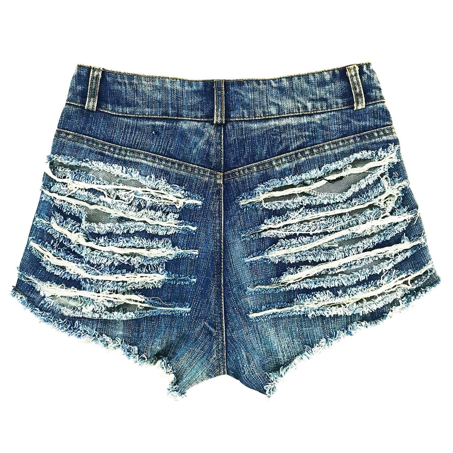 NIGHTCLUB WOMEN'S FASHION HIGH WAIST PERFORATED DENIM SHORTS