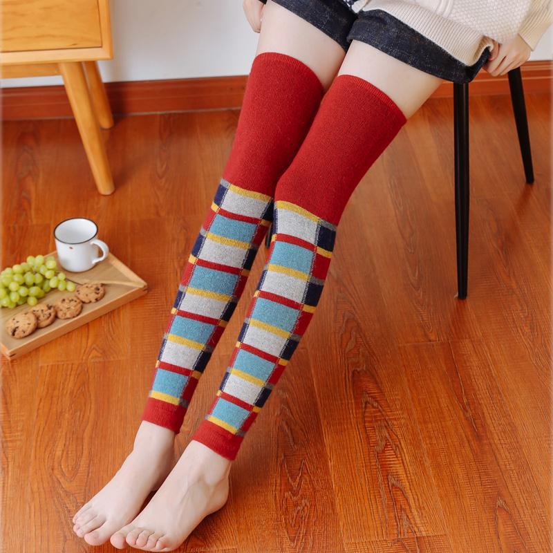 JAPANESE WARMTH THICK PLAID HIGH TUBE SOCKS OVER LEGGINGS BOOTS PILED SOCKS