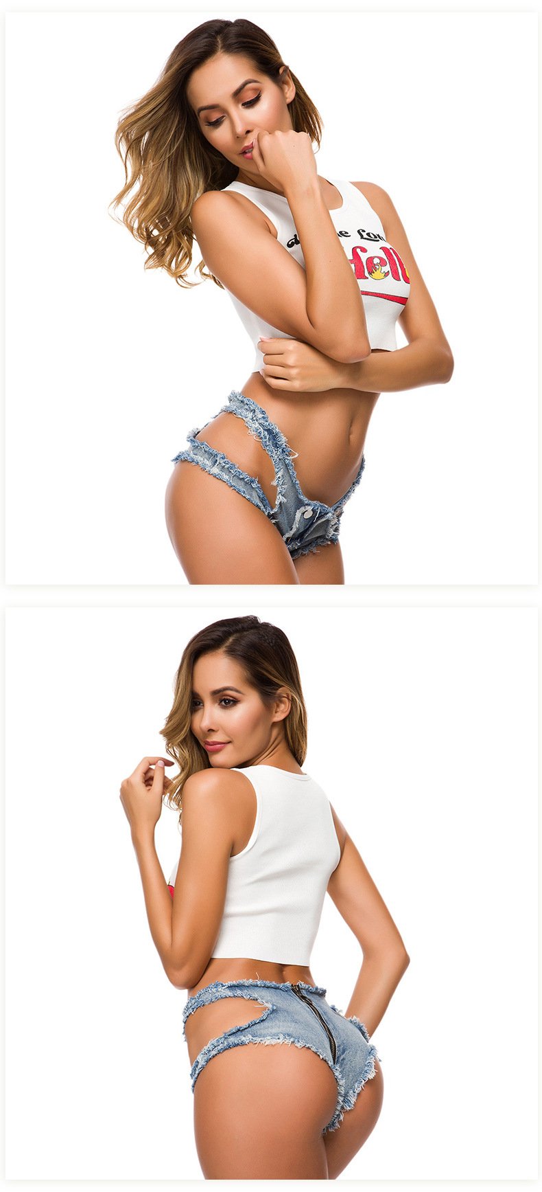 NIGHTCLUB WOMEN'S FASHION LOW WAIST PERFORATED DENIM SHORTS