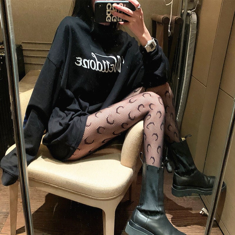FASHION MOON JACQUARD FISHNET STOCKINGS