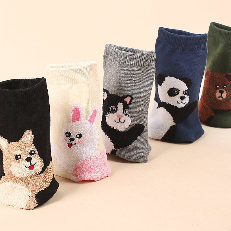 1/3 CARTOON SOCKS FEMALE KOREAN VERSION IN TUBE HARAJUKU STYLE CUTE CORAL FLEECE THICK COTTON SOCKS GIRL TUBE SOCKS